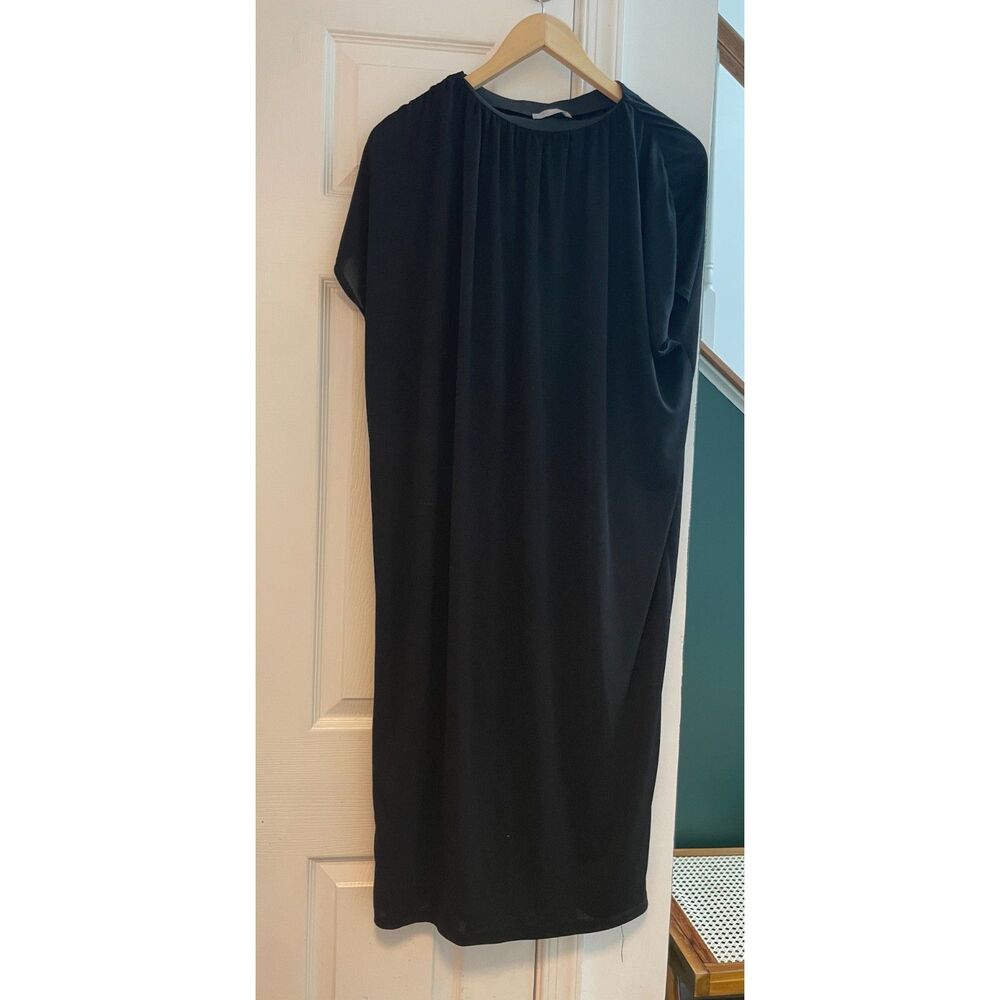 Zara Knit Collection Black Draped Midi Dress Women's Medium Minimalist Stretch M